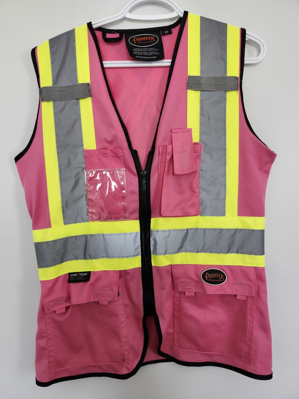 PIONEER Pink Safety Vest with Neon Yellow and Silver Reflective Stripes SMALL